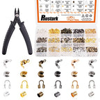 1501Pcs Crimp Beads Covers with Bead Crimping Pliers Tool Assortment Kit Brass Crimp Beads Tips Knot Covers Wire Guardians Fold Over Clamshell Crimp Beads Tubes for Jewelry Making DIY Crafts