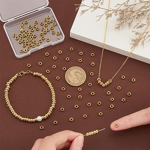 PH PandaHall 150pcs 18K Gold Spacer Beads, 5mm Flat Round Heishi Beads Rondelle Disc Bead Loose Bead Metal Spacers for Summer Stackable Necklace Bracelet Jewelry Making DIY Craft - size: 2mm