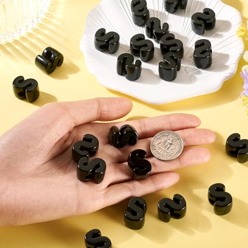 FASHEWELRY 30Pcs Acrylic Letter S Beads with Large Hole Big Plastic Letter Blocks European Beads 3D Letters Chunky Vowel Initial Alphabet Bead for Key Chains Necklace DIY Arts Craft Projects - color: Black, size: S