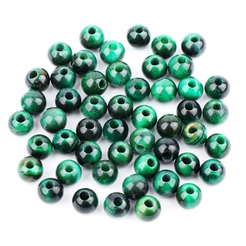 AD Beads Big Hole 2.0mm Natural Gemstone Beads – 6mm 8mm 10mm Round Loose Beads for Jewelry Making, Weaving, and Leather Cord (Green Tiger Eye, 6mm 50pcs) - color: Green Tiger Eye, size: 6mm 50pcs