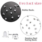 Hicarer 200 Pieces Stud Earring Kit, Including 50 Pieces 12 mm Stainless Steel Blank Stud 50 Rubber Back, 50 Pieces 12 mm Clear Glass Cabochons 50 Stainless Steel Earring Back for DIY Making (Silver) - color: Silver