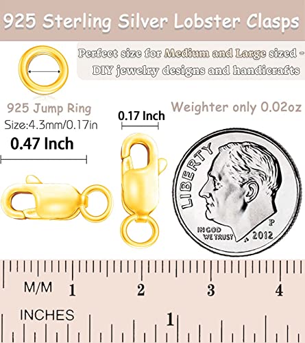 Dailyacc 925 Sterling Silver Lobster Clasp with Closed Jump Rings Gold Necklace Clasps and Closures for Jewelry Bracelet Extender,Made in Italy - color: 8pcs Gold, size: 0.47IN/12MM