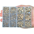 10000Pcs 2-Boxes Mixed Size Hot Fix Round Crystals Gems Glass Stones Hotfix Flat Back Rhinestones with Tweezers and Picking Pencil (Light Champagne) - color: Light Champagne, size: 2-Box (10000pcs)