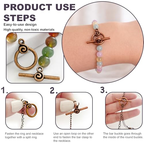Heather's cf Toggle Jewelry Clasps – Durable Quality, Antique Swirling Copper Finish Toggle Clasps & Closures for Necklace, Bracelet & Charms – Ideal for DIY, & Jewelry Making – Medium (Set of 23) - color: Medium copper toggle clasp
