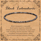 BONNY BOXX Natural Genuine Gemstone Faceted Round Beads Bracelets, 3mm Adjustable Stretchy Tiny Faceted Black Tourmaline Bracelet, Healing Crystal Reiki Chakra Dainty Jewelry Fashion Gifts - color: Black Labradorite