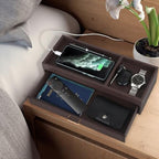 HofferRuffer Valet Jewelry Tray Organizer with Drawer, Faux Leather Storage Catchall Box Phone Charging Station Tray with Dresser Nightstand Desktop Drawer Organizer (Dark Brown) - color: Dark Brown