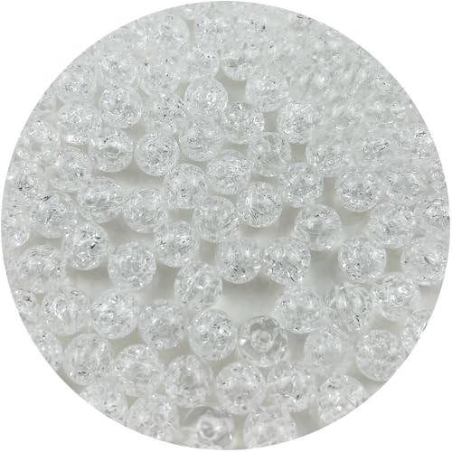 200pcs 10mm Acrylic Crackle Beads - Round Crystal Acrylic Craft Beads with Hole for Jewelry Making - Transparent White - color: 26-transparent white, size: 10MM