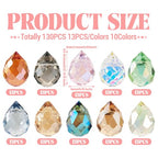 130Pcs Faceted Teardrop Glass Beads Electroplate Top Drilled Drop Spacer Beads Colorful Crystal Waterdrop Dangle Charms Chandelier Pendants for DIY Earring Bracelet Necklace Jewelry Making - color: Mixed Color-B