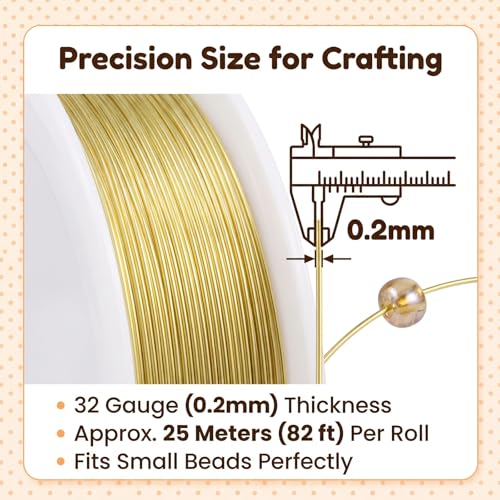 3 Rolls Jewelry Beading Wire, 0.2mm Copper Craft Wire for Jewelry Making, Copper Beading-Wires, Thin Beading Wires for Jewelrys Making, DIY Craft (3 Colors, 82 Feet/Roll)