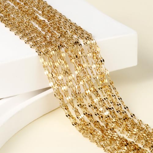 24PCS Gold Necklace Chains for Jewelry Making 2MM 18K Gold PVD Plated Stainless Steel Sparkly Lip Link Chains Bulk for DIY Necklace - color: gold(2mm/ 18 inches)