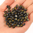 1400pcs Round Acrylic A-Z Alphabet Beads - Gold & Black Letter Beads for Bracelet Making, 28 Grid Box - color: Black, Gold
