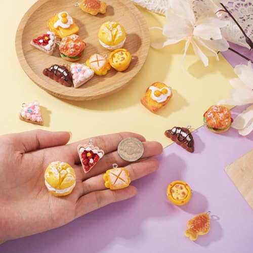 Cheriswelry Cup Cake Resin Pendants Lovely Food Sweet Dessert Dangle Charms Links Hanging Ornament with Metal Loop Fruit Pendants for Key Chains Bracelet Necklace Jewelry Making - color: Mixed Color-Bread&Cake