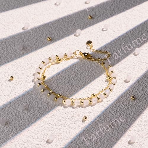 Farfume Crystal Bracelet Beaded Bracelets 4mm Natural Stone Beads Gemstone Handmade Jewelry Valentine's Day Gifts - color: Moonstone-Intuition & Balance