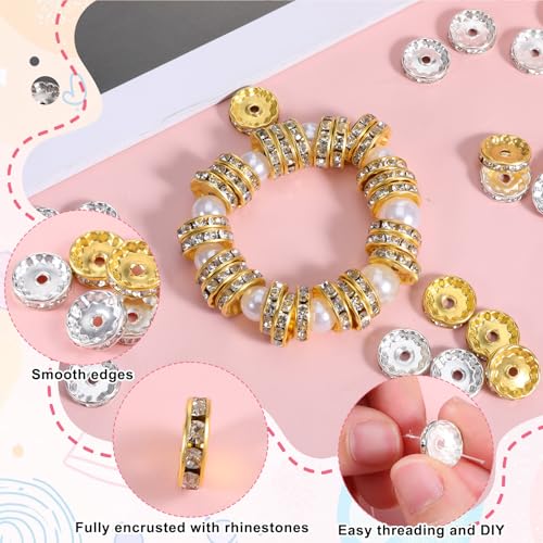 SULIKJHUI 150 Pcs Spacer Beads 12mm, Gold and Silver Spacer Beads for Bracelets, Jewelry Making, 2.5mm Hole & 3mm Height, Iron with Rhinestones (0.47 Inch Outer Diameter) - color: Gold + Silver