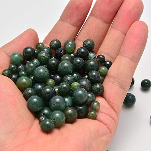 NCB 100pcs Original Natural Stone Beads Gemstone Round Loose Beads 6mm 8mm 10mm (Green Moss Agate, 6mm 100Beads) - color: Green Moss Agate, size: 6mm 100beads