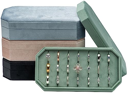 Velvet Ring Organizer Display Tray Jewelry Box Earring Holder Case for Wedding Birthday Christmas Day (Emerald Green) - color: Emerald Green