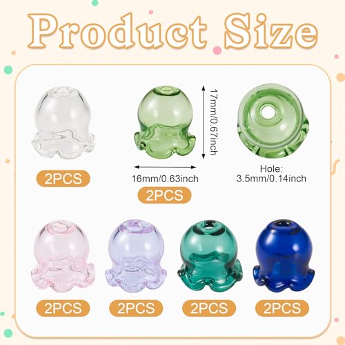 FASHEWELRY 12Pcs Glass Wind Bell Beads - 6 Colors Transparent Glass Fishing Jellyfish Trumpet Flower Beads Caps for Wind Chimes Craft Jewelry Making - color: 6 Colors Trumpet Wind Bell Beads