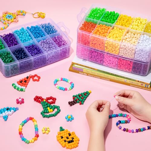 Umikk 9000Pcs Pony Beads Bulk, 30 Colors 6x9mm Plastic Kandi Beads for DIY Bracelet Making Hair Braiding Kandi Jewelry Key Chains Crafts (5.16LB) - color: 30colors9000pcs