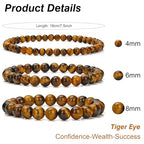 3Pcs Natural Healing Crystal Bracelets for Women Men, 4mm 6mm 8mm Beaded Stretch Bracelet Set, Black Tourmaline Natural Stone Gemstone Jewelry Gifts for Meditation, Reiki & Yoga - color: Tigers Eye