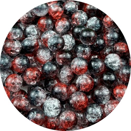 Jmassyang 300 Pieces 8mm Acrylic Crackle Beads Crystal Round Plastic Spacer Bead for DIY Decoration Necklaces Bracelets Earrings Jewelry Making(Black-Red) - color: Black-Red, size: 8MM