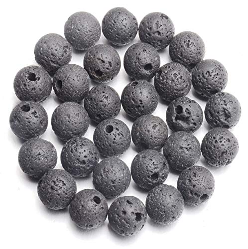AD Beads Natural Gemstone 10mm Round Loose Beads Big Hole 2mm Sized 30pcs (Rock Lava) - color: Rock Lava