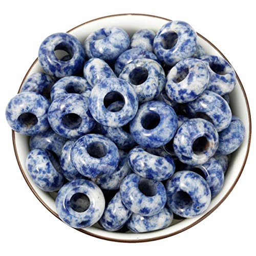 Nupuyai Pack of 30 Large Hole Stone Loose Beads for Jewelry Making, Polished Rondelle European Beads fit Charms Bracelet, Sodalite - color: Blue & White, size: 14x8mm