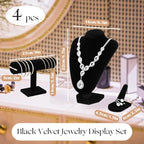Wenqik 4 Pcs Velvet Jewelry Display Set Velvet Necklace Bust Holder Bracelet Organizer 2 Ring Finger Jewelry Holder - color: Black