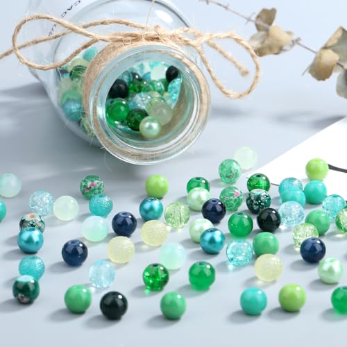 DUQGUHO St Patricks Day Beads for Jewelry Making, 8mm Green Glass Beads for Bracelet, Green Bead for Beaded Plants Necklace Crafts DIY 360PCS - color: 5-Green