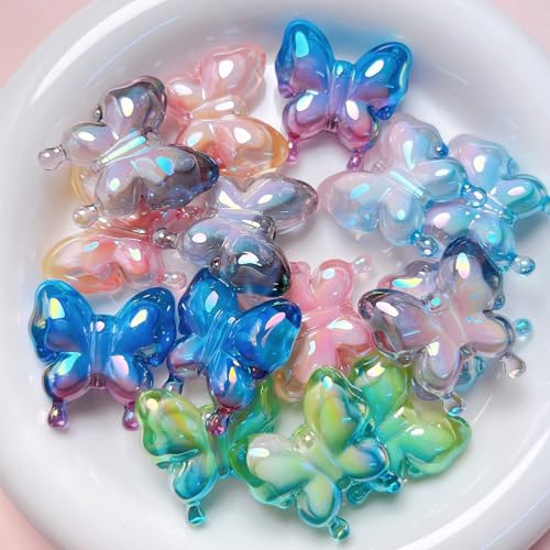 20PCS Large Acrylic Butterfly Beads for Pens, 30 * 28MM Color Gradient Beads for Keychain Jewelry Bracelet Making Focal Bead for Pen Making Crafts DIY Projects - color: Butterfly Beads