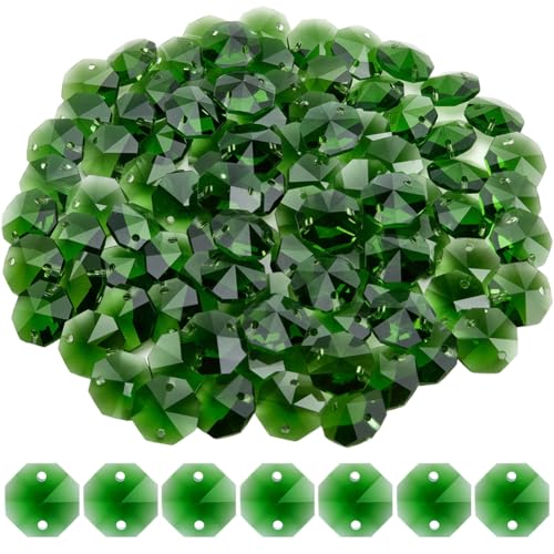1 Box 120Pcs Glass Prism Beads Crystal Octagon Beads 2 Holes Chandelier Prisms Parts Replacement Links Ornaments Lamp Hanging Pendants for Suncatcher Home DIY Arts Crafts Decor Lime Green - color: Lime Green