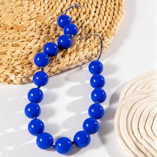 Caiyao Bohemian Colorful Acrylic Round Beaded Choker Necklaces Handmade Adjustable Resin Beads Clavicle Rope Necklace for Women Men Ethnic Costume Party Vacation Jewelry Gifts - color: Blue