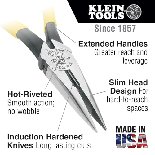 Klein Tools D203-8NCR Long Nose Side-Cutter Strip/Crimp Pliers, Induction Hardened and Heavier For Increased Cutting Power, 8-Inch - style: Side Cutting/Wire Stripping/Crimping