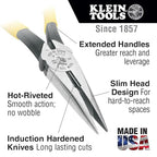 Klein Tools D203-8 Needle Nose Pliers, Long Nose Side Cutters, Alligator Pliers with Extended Handles, 8-Inch - style: Side Cutting