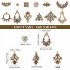 SUNNYCLUE 1 Box 72Pcs 12 Styles Filigree Connector Charms Flower Alloy Hollow Links Teardrop Square Oval Moon Shape Filigree Metal Embellishments for Crafts Supplies, Antique Bronze - color: 72pcs 12 Styles