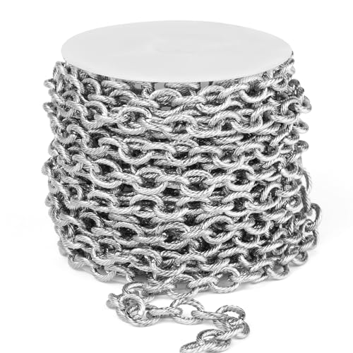 16.5 FT Stainless Steel Textured Rolo Cable Chains Roll, 7mm 304 Stainless Steel Circle Cable Link Chain Bulk Spool for Jewelry Making DIY Craft - color: Stainless Steel, size: 7mm width
