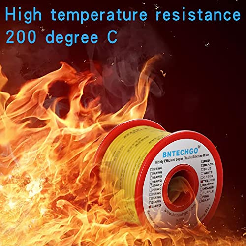 BNTECHGO 30 Gauge Silicone Wire Spool 50 ft Yellow Flexible 30 AWG Stranded Tinned Copper Wire - size: 30 gauge silicone wire 50ft, style: Yellow