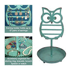 NIKKY HOME Earring Holder Stand Hanging Organizer Metal Jewelry Tree Cute Owl Ear Stud Holder Table Top Tower Rack with Ring Tray for Women Girls (134 Holes), Teal - color: Teal