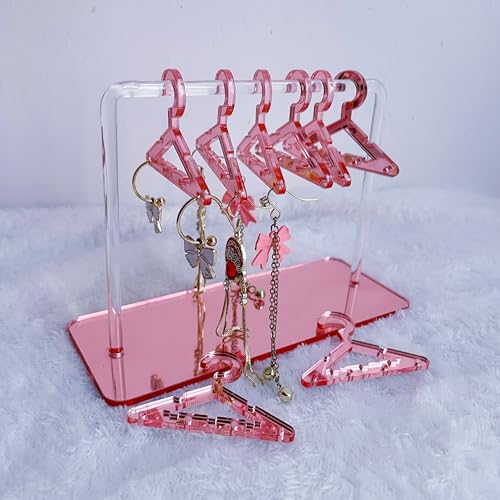Earring Hanger Rack with 8 Mini Coat Hangers, Acrylic Earring Holder Display Stand, Ear Studs Hanging Earrings Organizer For Women Girls,Rose Gold - color: Rose Gold
