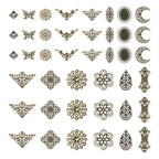 Cheriswelry 84pcs Tibetan Iron Filigree Joiners Antique Bronze Vintage Link Charms Rhombus Flower Butterfly Triangle Teardrop Metal Necklace Pendants 23~73.5mm for DIY Craft Jewelry Making