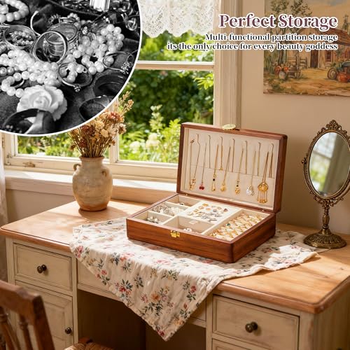 Travel Jewelry Case Small Wood Jewelry Organizer Jewelry Box for Women (Nut-Brown Print E) - color: Nut-Brown Print E