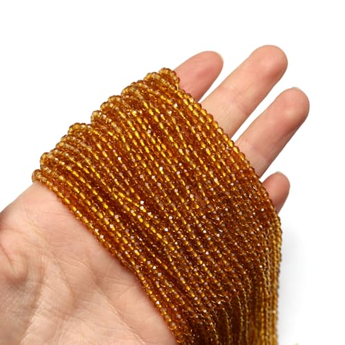 10 Strands Spinel Beads Artificial Faceted Small Round Loose Beads 3mm 15 inch for Jewelry Making Charms Necklace Bracelet - color: Yellow