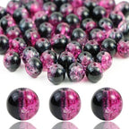 100Pcs 10mm Crackle Glass Beads for Jewelry Making - Round Spacer Crystal Beads Bulk, DIY Craft Supplies for Necklace Bracelet Earrings (Pink Black) - color: Pink Black