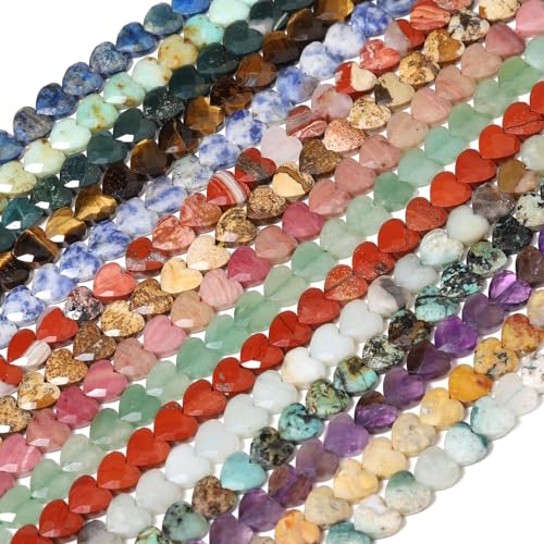 22pcs Faceted Heart Stone Beads Amazonite Pattern Bead 8mm Crystals and Healing Stones for Jewelry Making Supplies,Friendship Bracelet Kit,Love Gifts - color: Amazonite