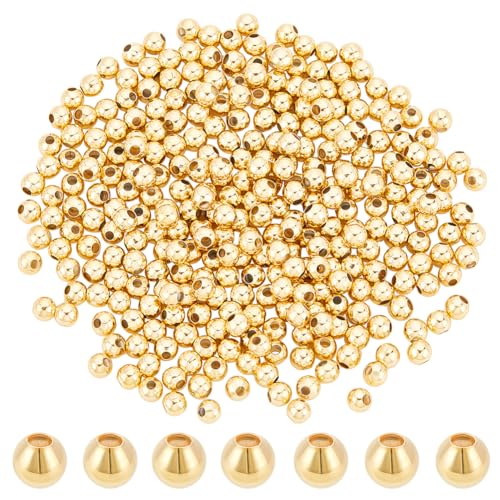PH PandaHall 300pcs 18K Gold Spacer Beads - 4mm Seamless Smooth Waist Beads for Bikini Belly Chain Layered Bracelet Satellite Jewelry Making - size: 4mm