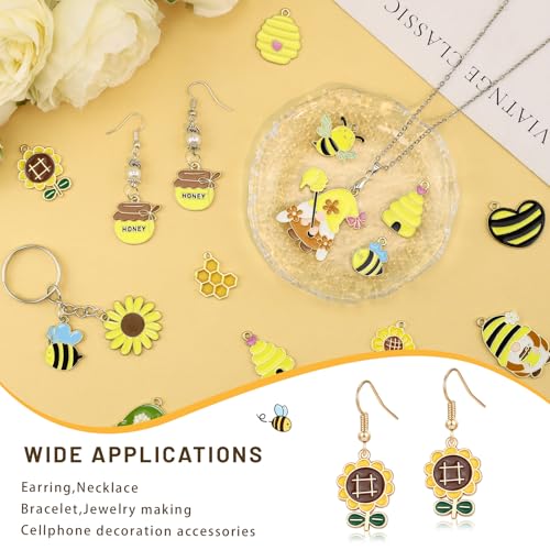40Pcs Cartoon Enamel Bee Charms Set, 20 Styles Assorted Honeybee Honeycomb & Gnome Alloy Pendants for Jewelry Making Crafts DIY Necklace Bracelet Keychain Crafting Charms Kit
