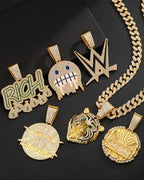Lced Out Diamond Cuban Chain for Men | Hip Hop Miami Link Necklace Silver & Gold Plated Options with Pendant, 7-Pack Gift Set - color: Gold, size: 24 inches