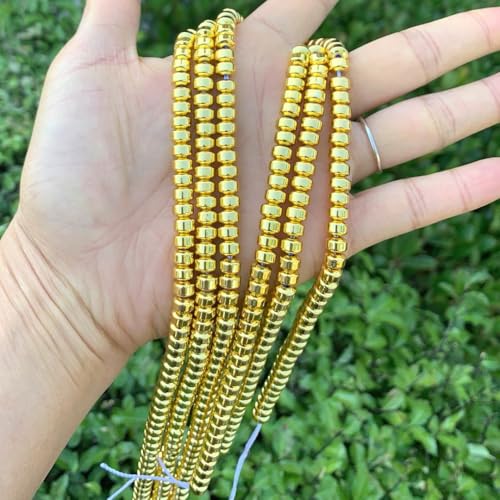 300pcs Adabele Grade A Natural Hematite Gold Plated Healing Gemstone 6mm x 4mm Round Rondelle Loose Beads Gem Stone Spacer for DIY Craft Jewelry Making GFC8-3 - color: Gold Plated Hematite, size: 6x4mm (300pcs/3 Strands)