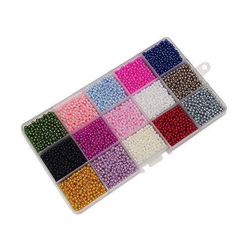 Chenkou Craft Assorted 15 Colors 3000pcs 3mm(1/8") Immitation Pearl Bead Through Hole Scrapbook Craft DIY Beads + Plastic Box (Multi-Colored, 3mm) - size: 3mm