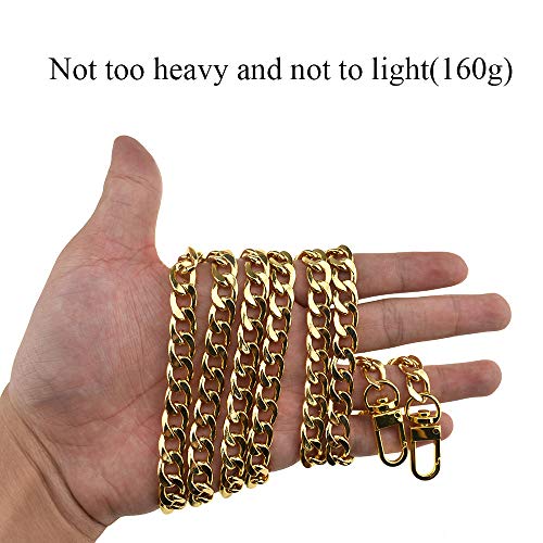 HAHIYO Yellow Gold Purse Chain Strap, 51.2 Inches, Flat 0.4" Wide, 2.4mm Thick, Lobster Clasp, Unisex, Modern Style - size: Yellow Gold 51.2 inches