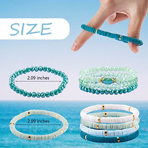 Ornaland 7Pcs Handmade Polymer Clay Heishi Surfer Stretch Bracelets Set Colorful Glass Beads Bracelets Boho Stackable Preppy Bracelets Wrist Jewelry for Women - color: Green